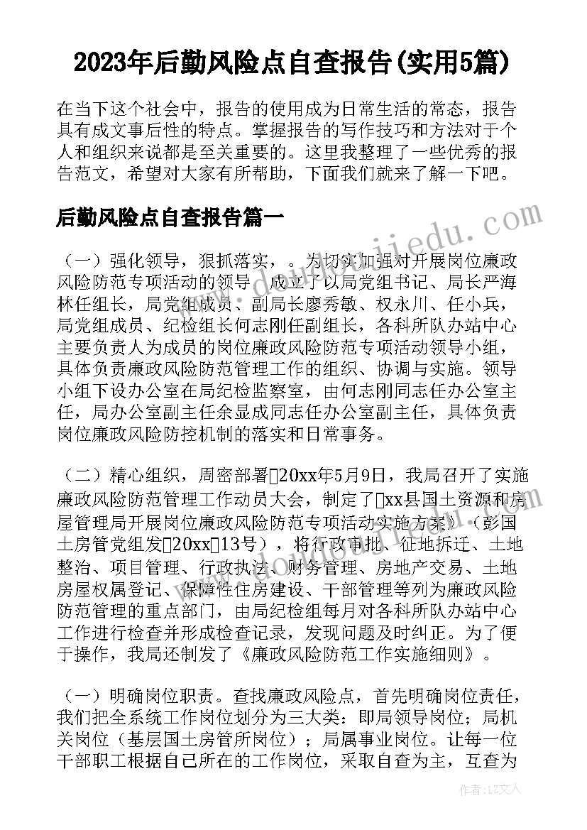 2023年后勤风险点自查报告(实用5篇)