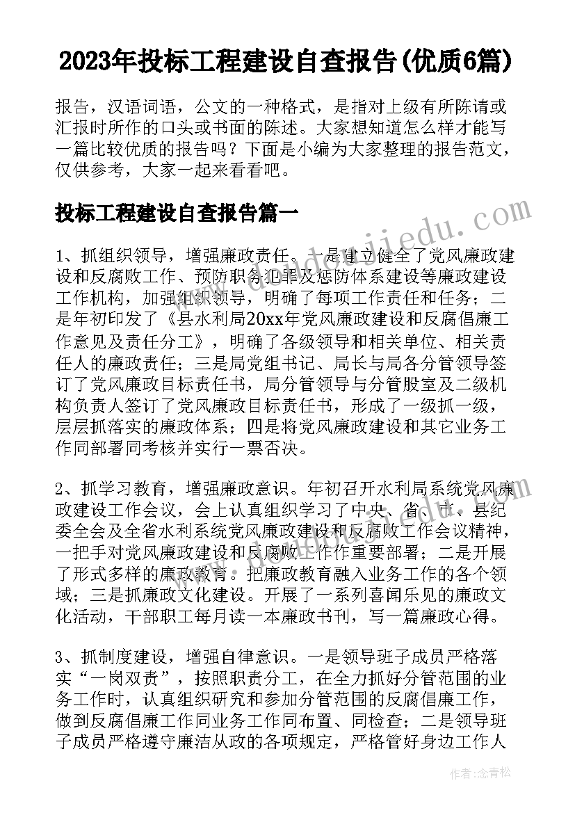 2023年投标工程建设自查报告(优质6篇)