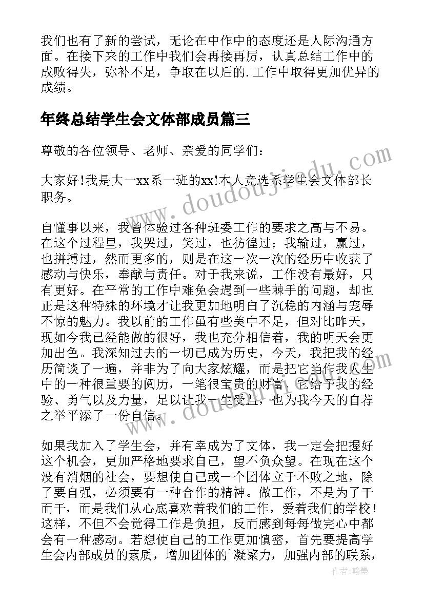 年终总结学生会文体部成员(通用5篇)