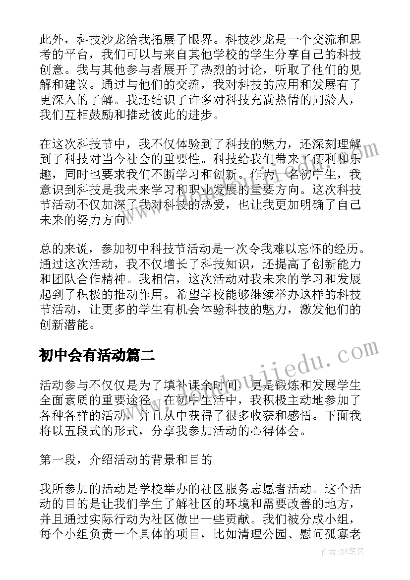 2023年初中会有活动 初中科技节活动心得体会(通用8篇)