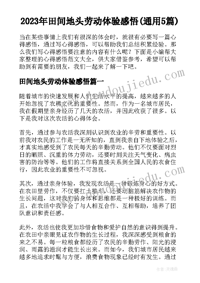 2023年田间地头劳动体验感悟(通用5篇)