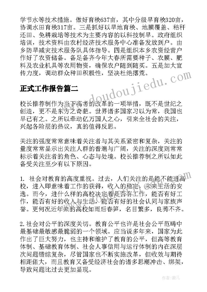 最新正式工作报告(优质9篇)