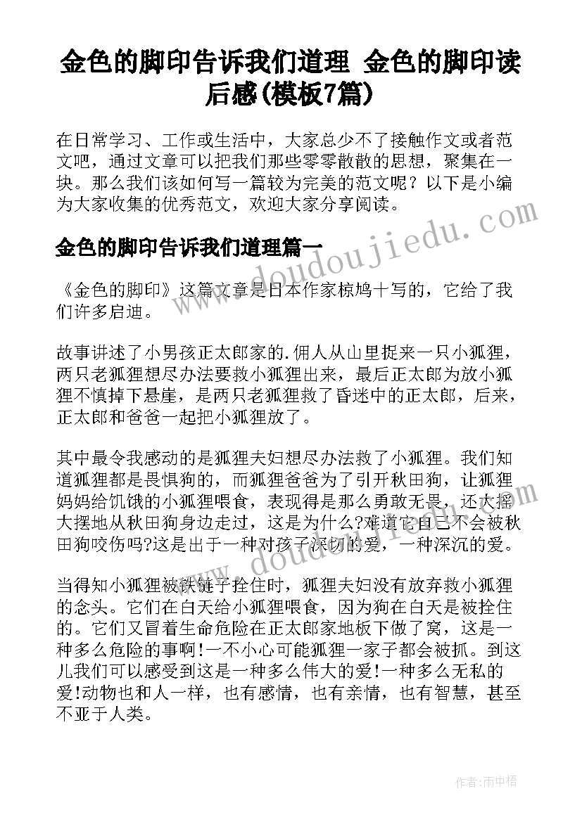 金色的脚印告诉我们道理 金色的脚印读后感(模板7篇)