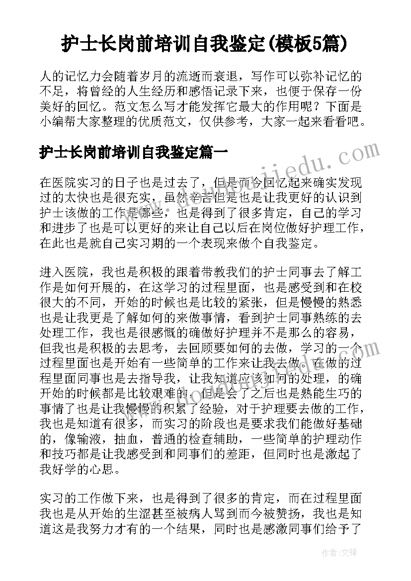 护士长岗前培训自我鉴定(模板5篇)