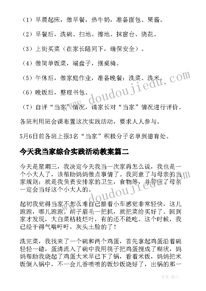 今天我当家综合实践活动教案(汇总5篇)