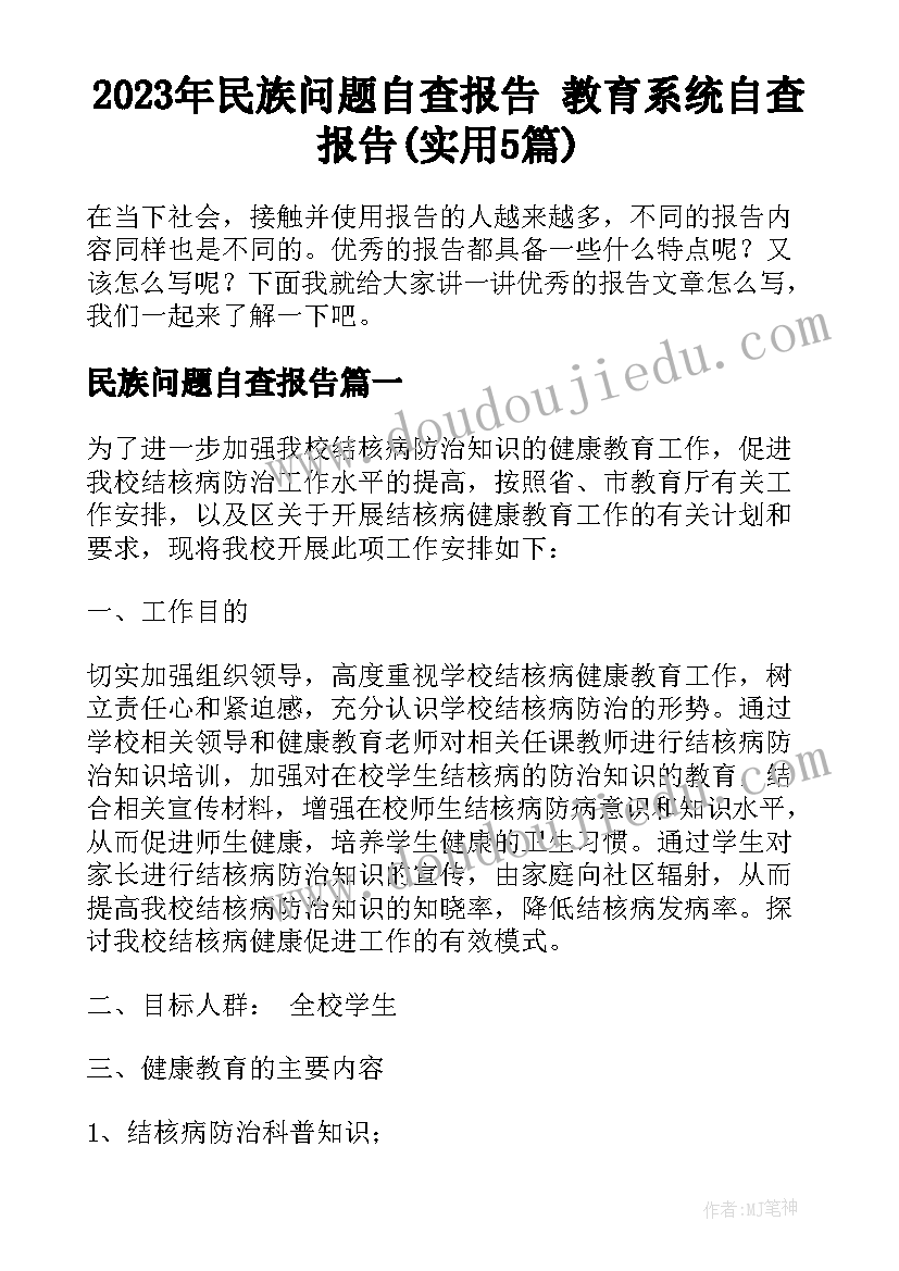 2023年民族问题自查报告 教育系统自查报告(实用5篇)