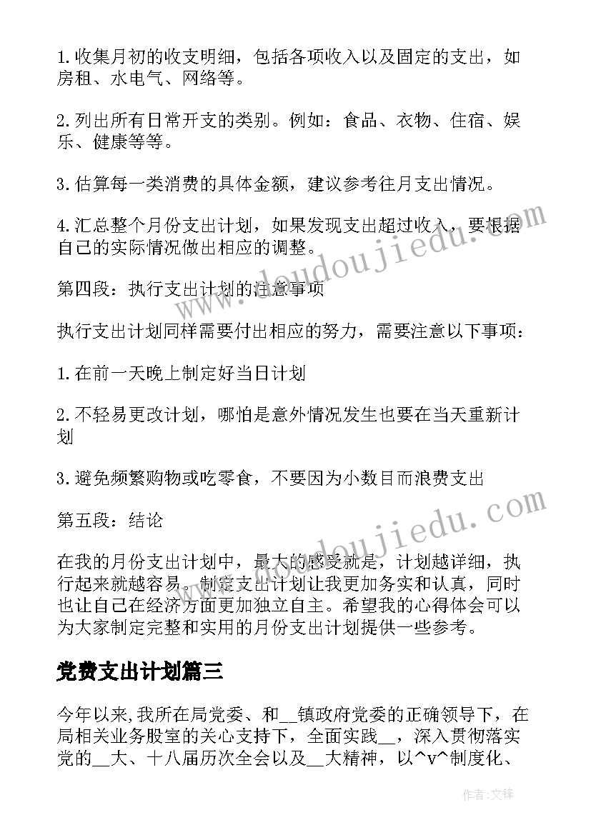 最新党费支出计划 月份支出计划心得体会(优质5篇)