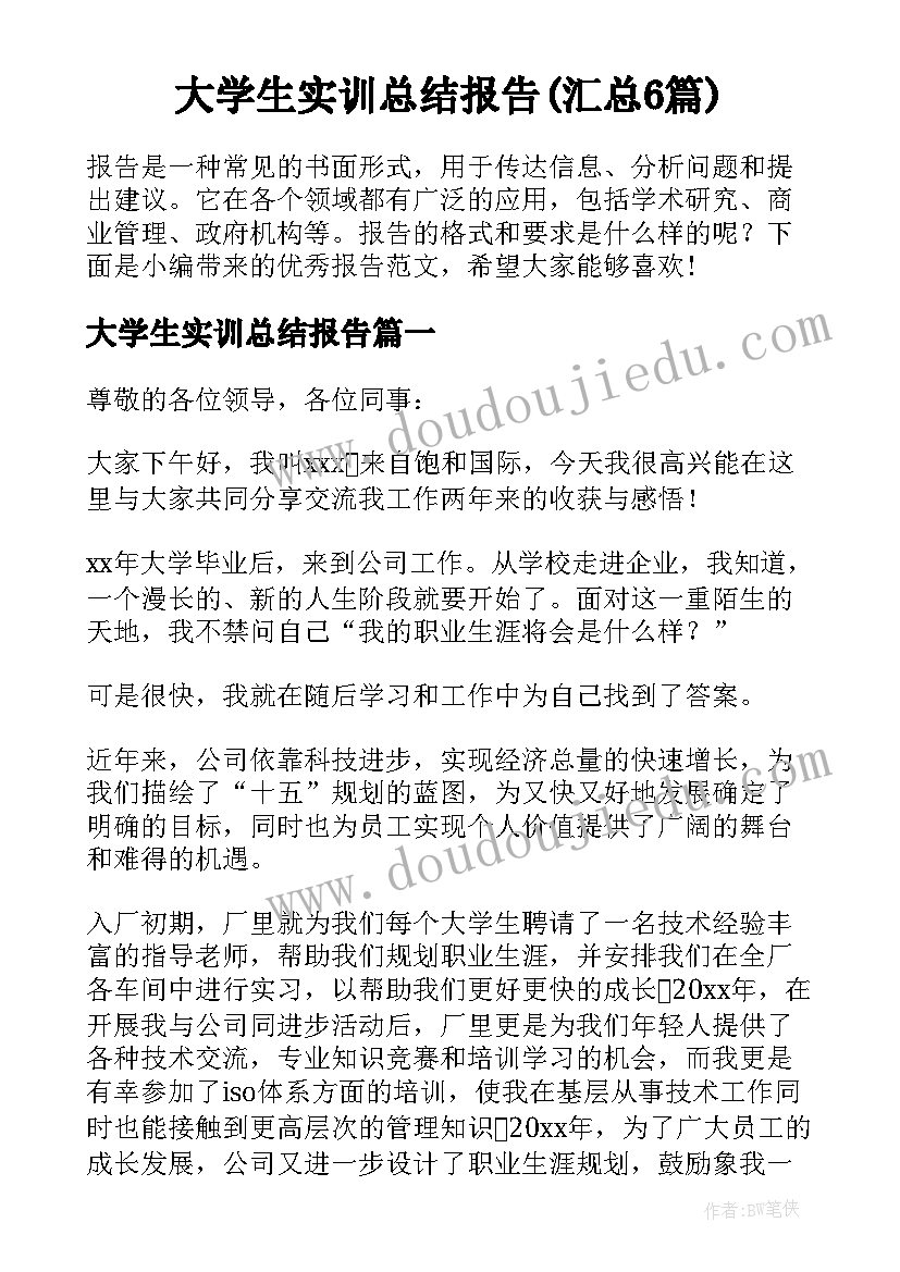 大学生实训总结报告(汇总6篇)