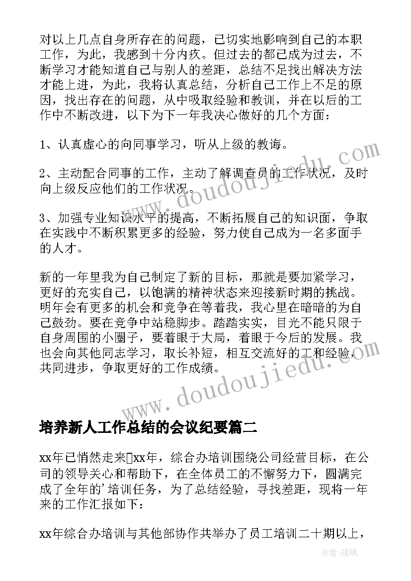 最新培养新人工作总结的会议纪要(优质5篇)