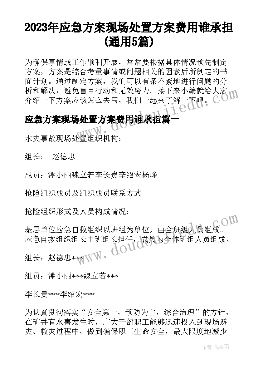 2023年应急方案现场处置方案费用谁承担(通用5篇)