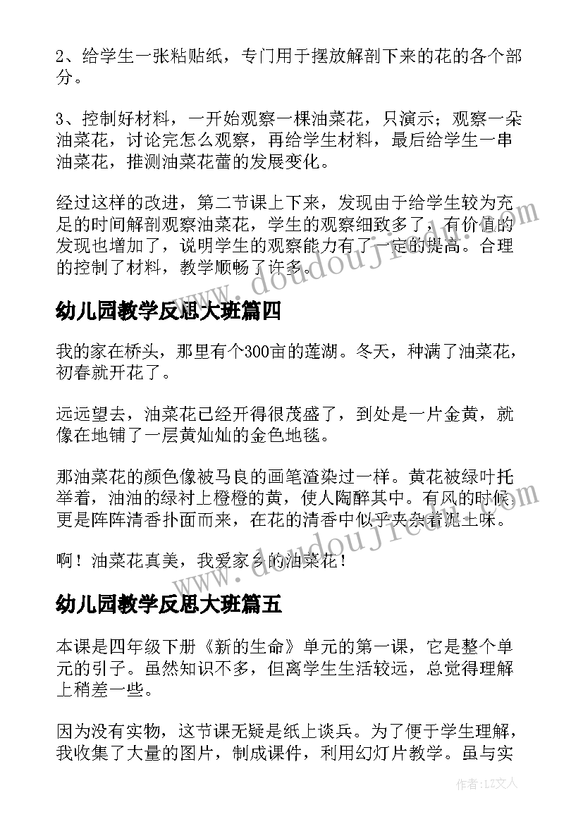 幼儿园教学反思大班(汇总7篇)