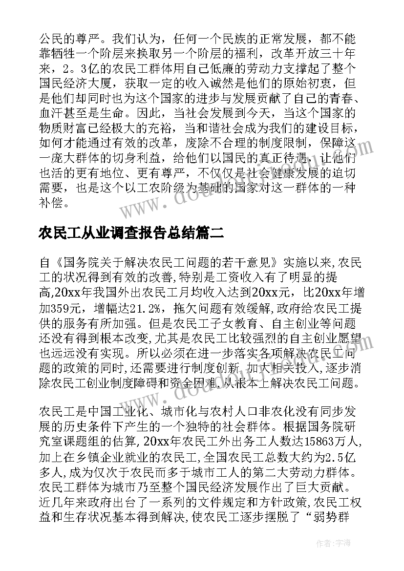 2023年农民工从业调查报告总结(大全7篇)