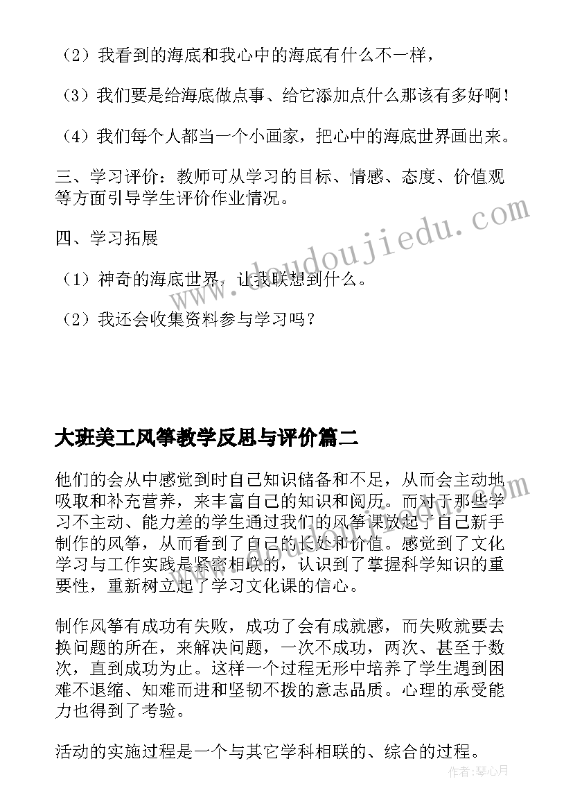 最新大班美工风筝教学反思与评价(大全5篇)