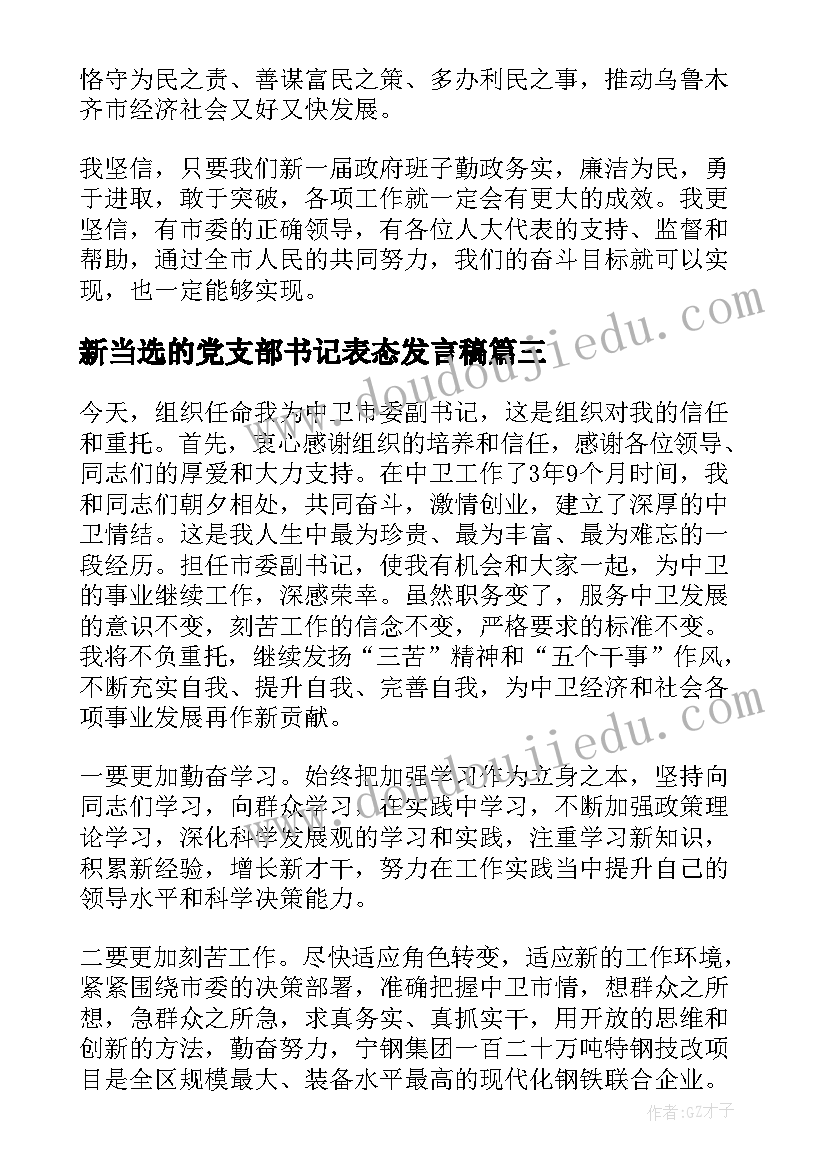 最新新当选的党支部书记表态发言稿 党支部书记任职表态发言稿(通用8篇)