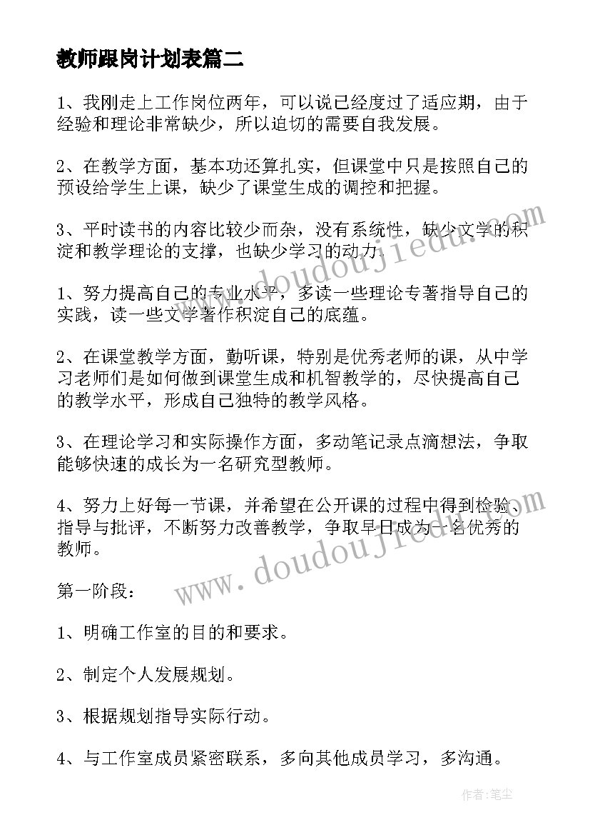 最新教师跟岗计划表 教师跟岗工作计划(大全5篇)