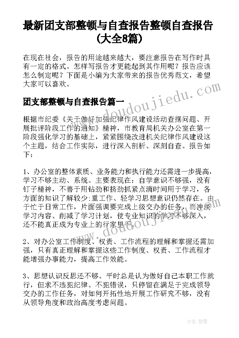 最新团支部整顿与自查报告 整顿自查报告(大全8篇)