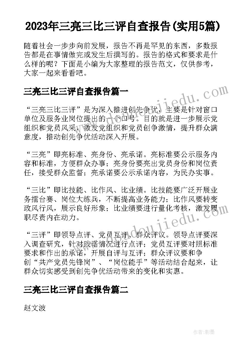 2023年三亮三比三评自查报告(实用5篇)