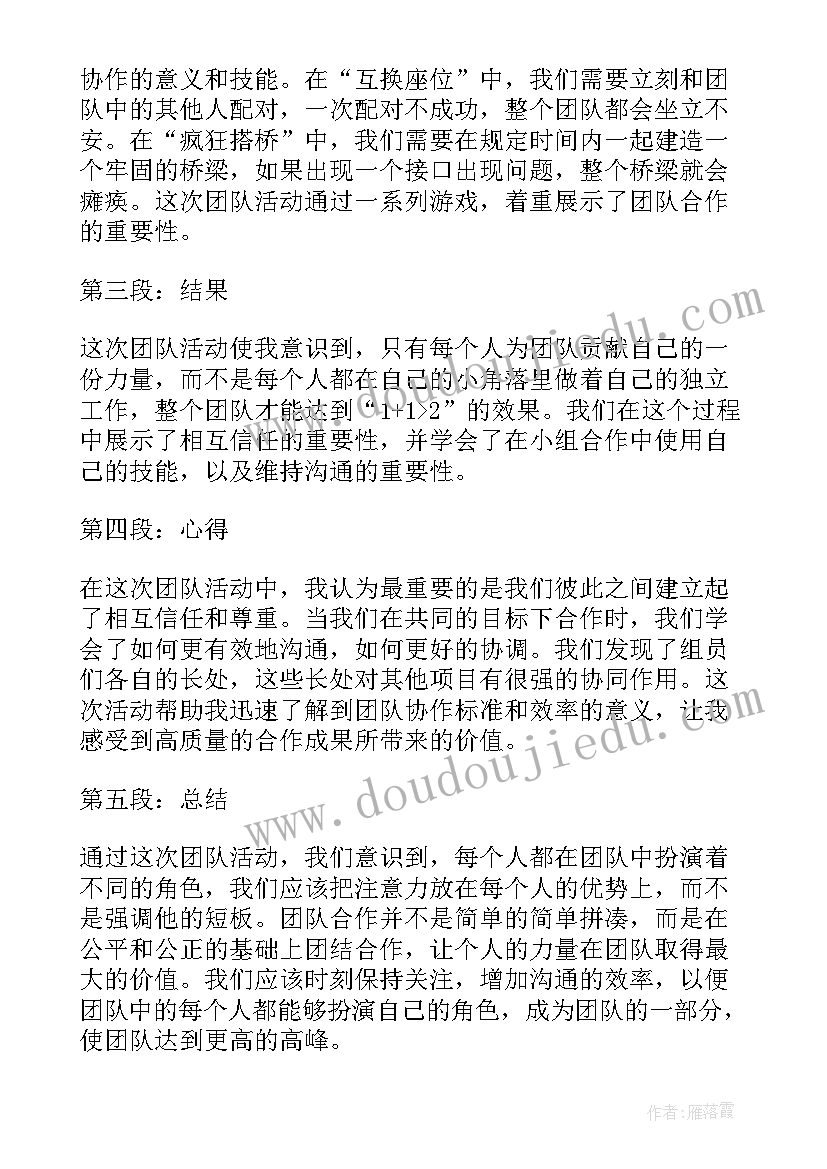 最新团队活动的心得体会(实用7篇)