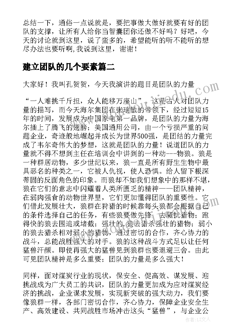 最新建立团队的几个要素 团队的演讲稿(模板10篇)