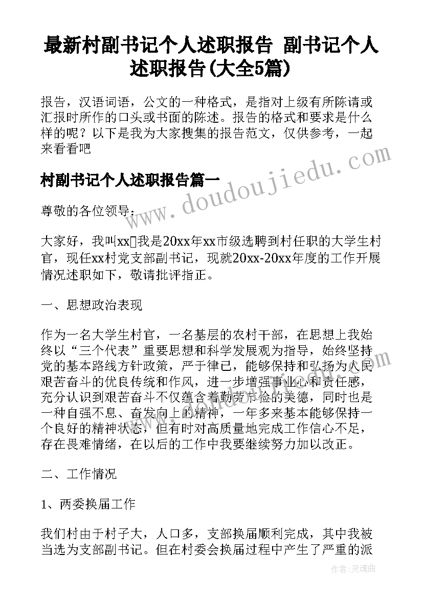 最新村副书记个人述职报告 副书记个人述职报告(大全5篇)