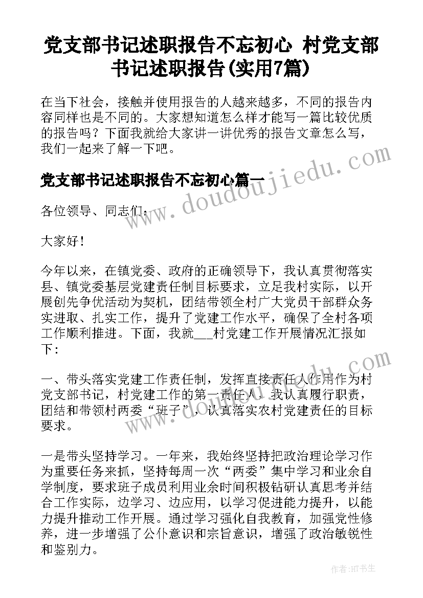 党支部书记述职报告不忘初心 村党支部书记述职报告(实用7篇)