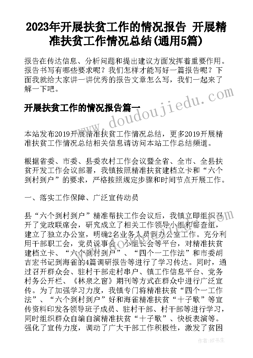 2023年开展扶贫工作的情况报告 开展精准扶贫工作情况总结(通用5篇)