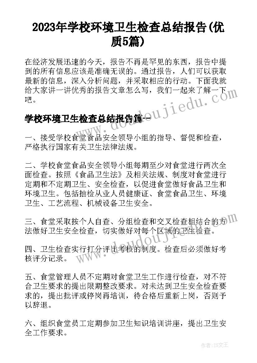 2023年学校环境卫生检查总结报告(优质5篇)