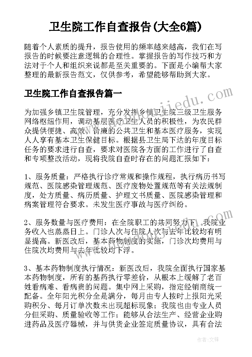 卫生院工作自查报告(大全6篇)