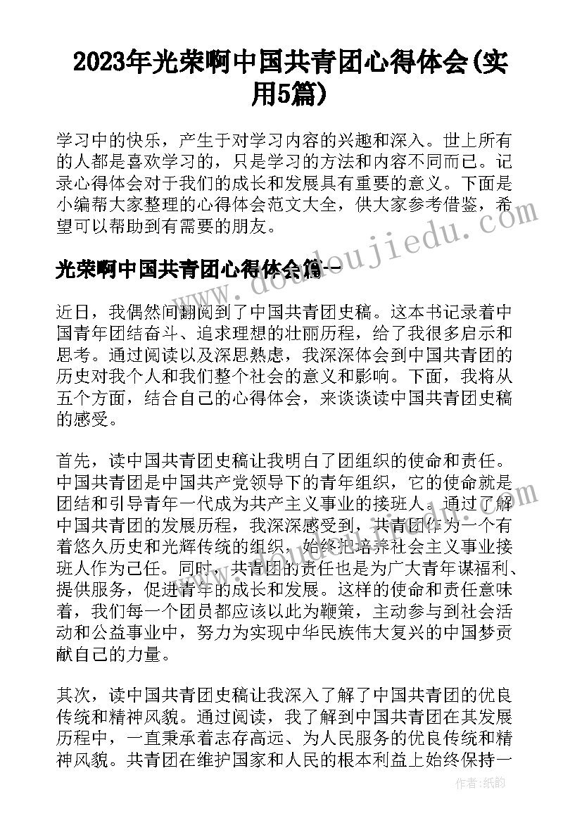 2023年光荣啊中国共青团心得体会(实用5篇)