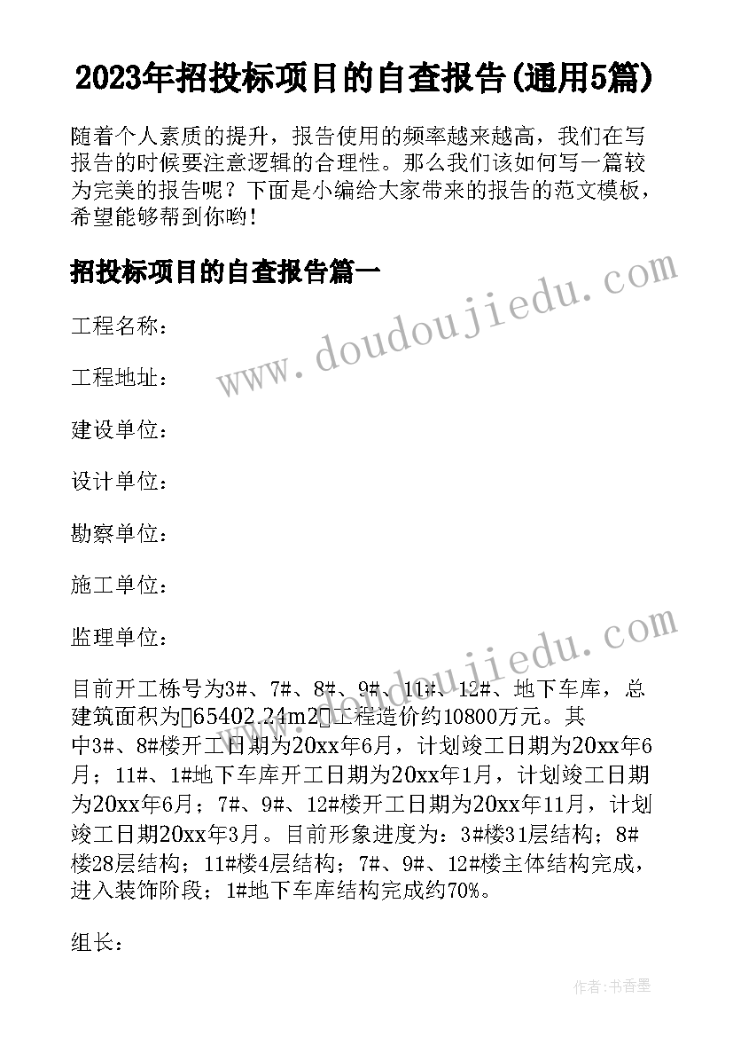 2023年招投标项目的自查报告(通用5篇)