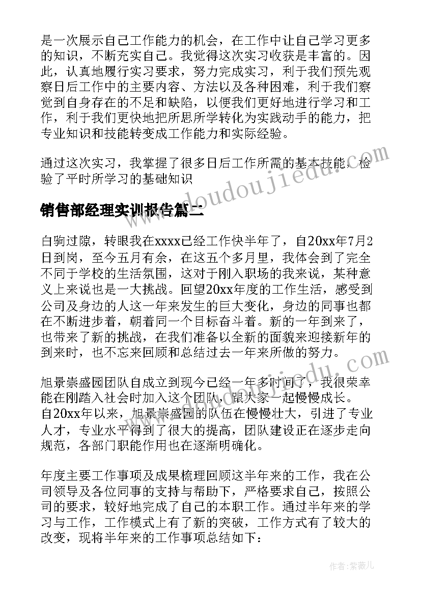 2023年销售部经理实训报告 销售助理实习总结报告总结(精选5篇)