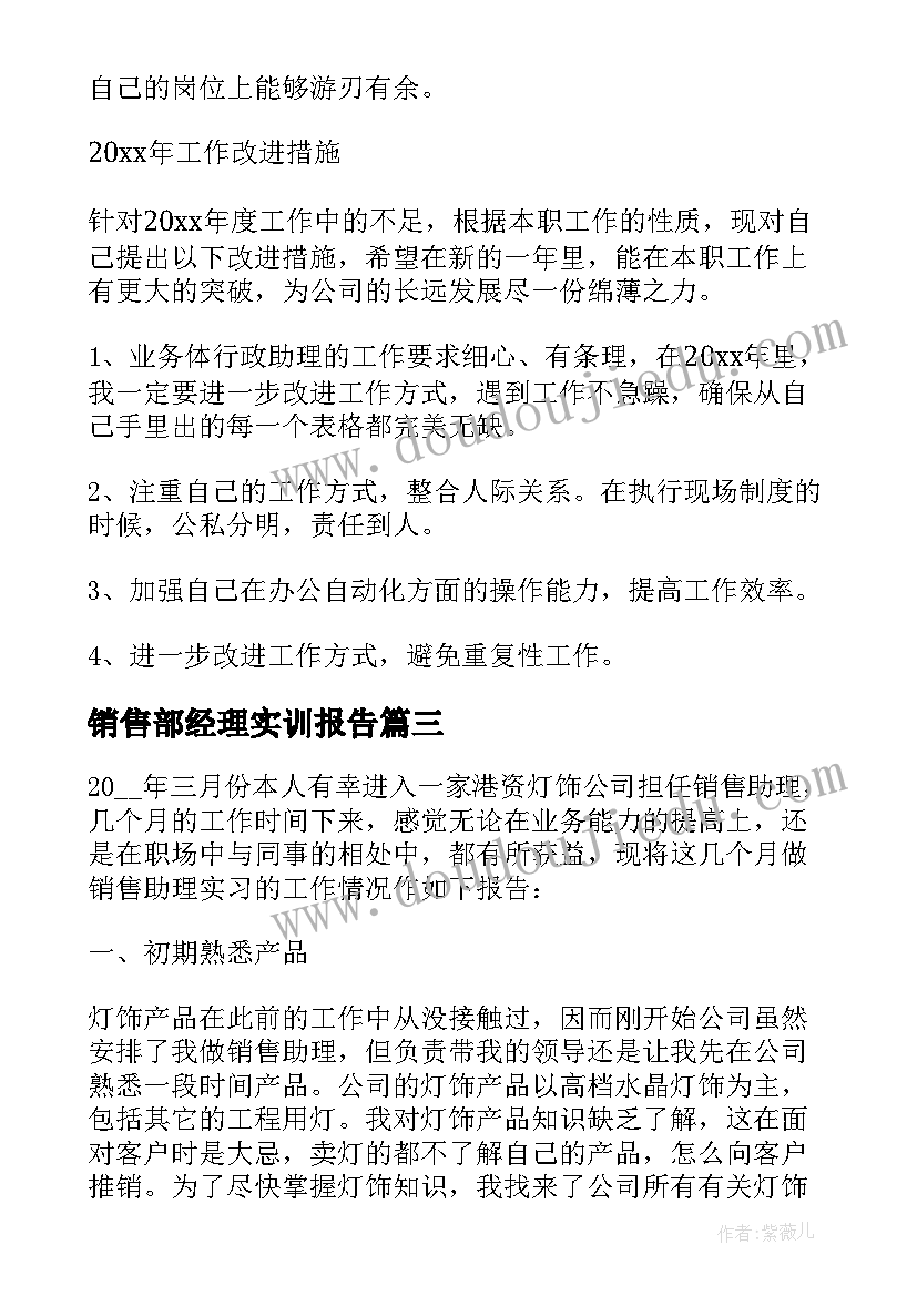 2023年销售部经理实训报告 销售助理实习总结报告总结(精选5篇)