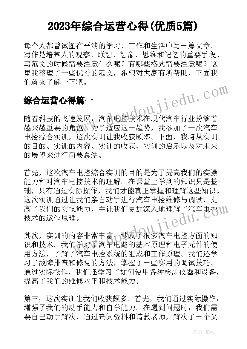 2023年综合运营心得(优质5篇)