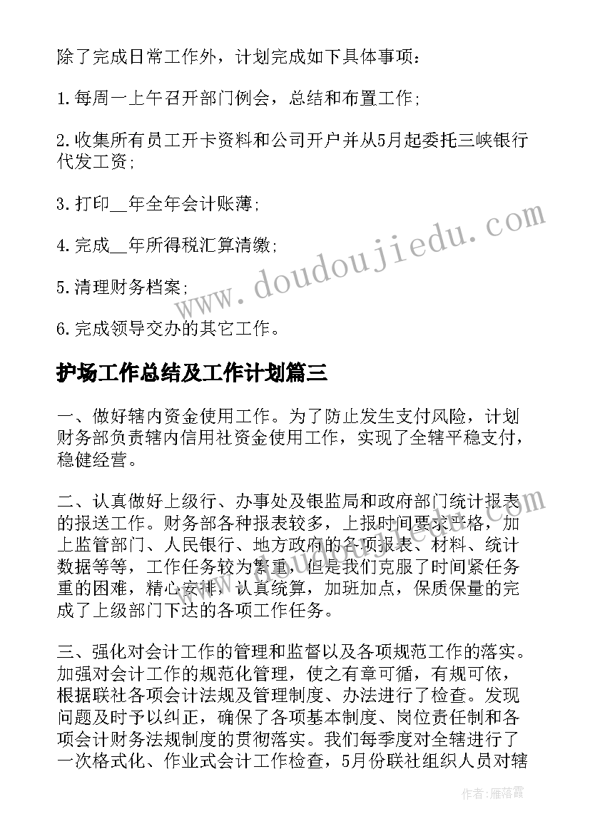 2023年护场工作总结及工作计划(大全8篇)