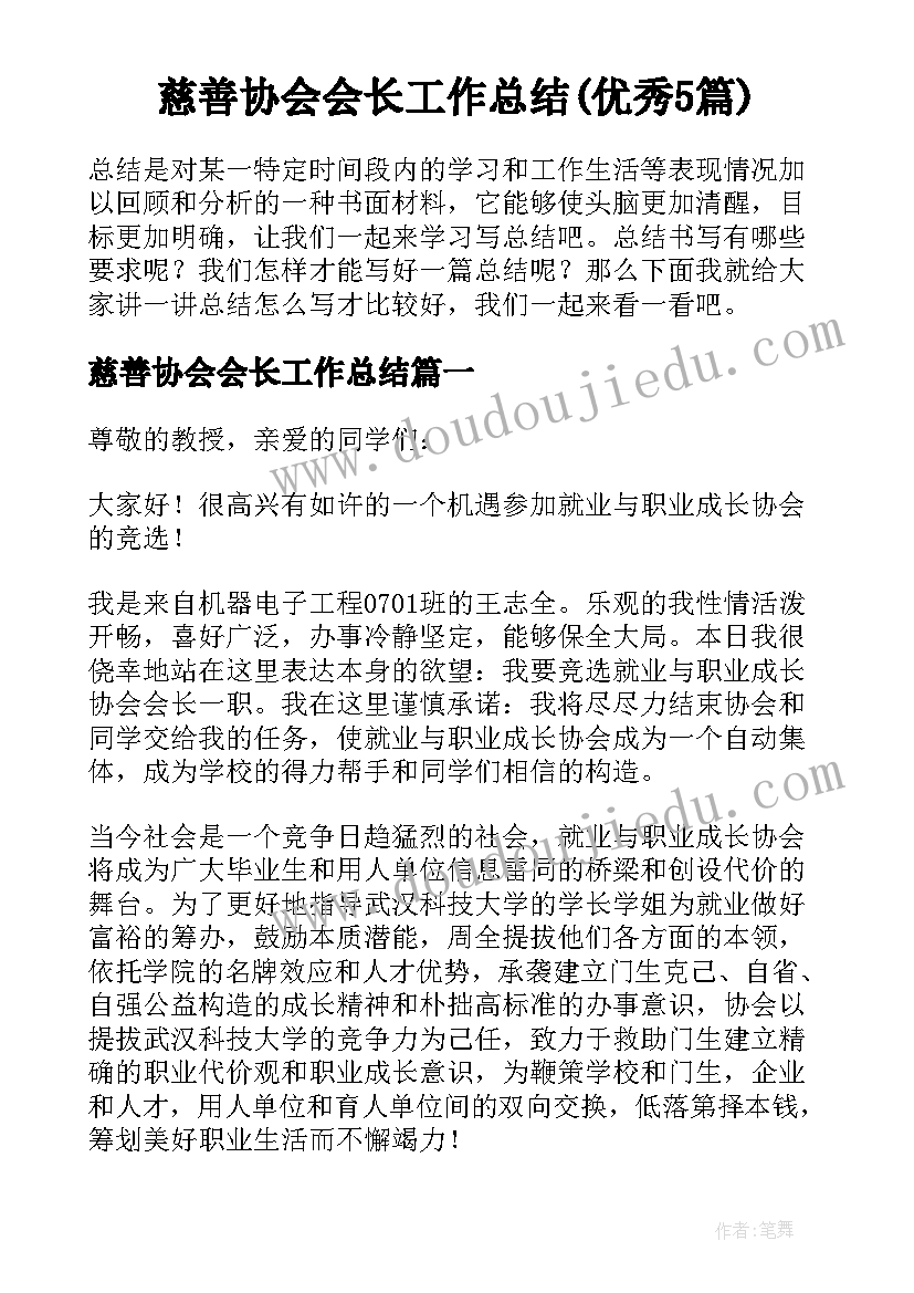 慈善协会会长工作总结(优秀5篇)