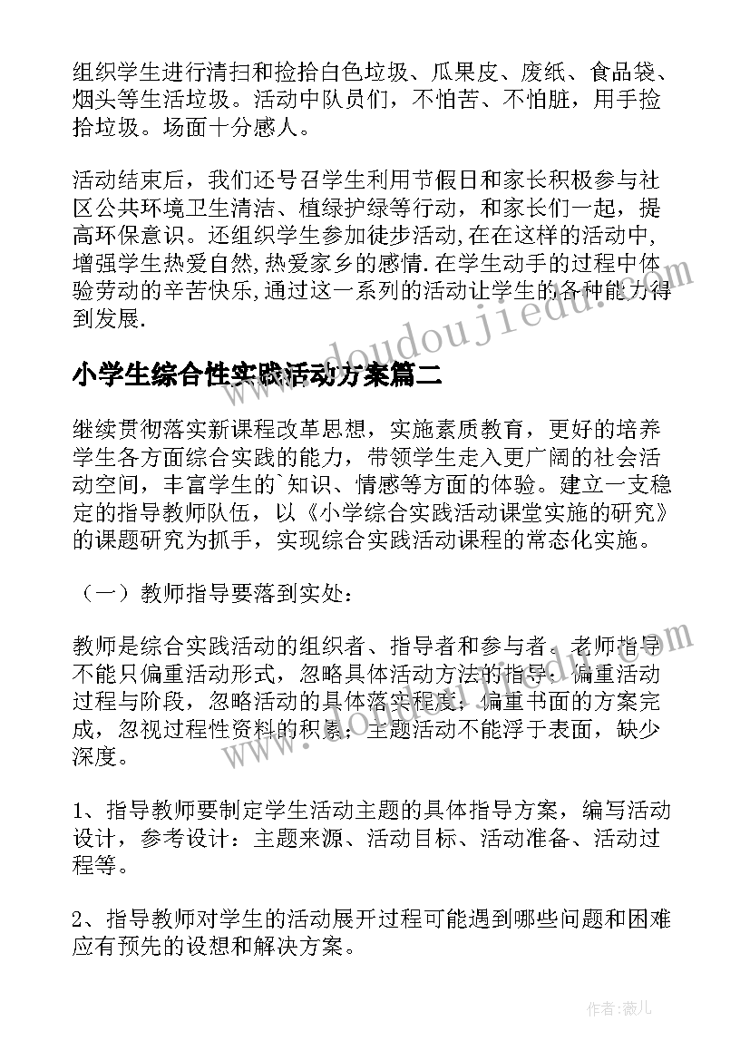 小学生综合性实践活动方案(汇总10篇)