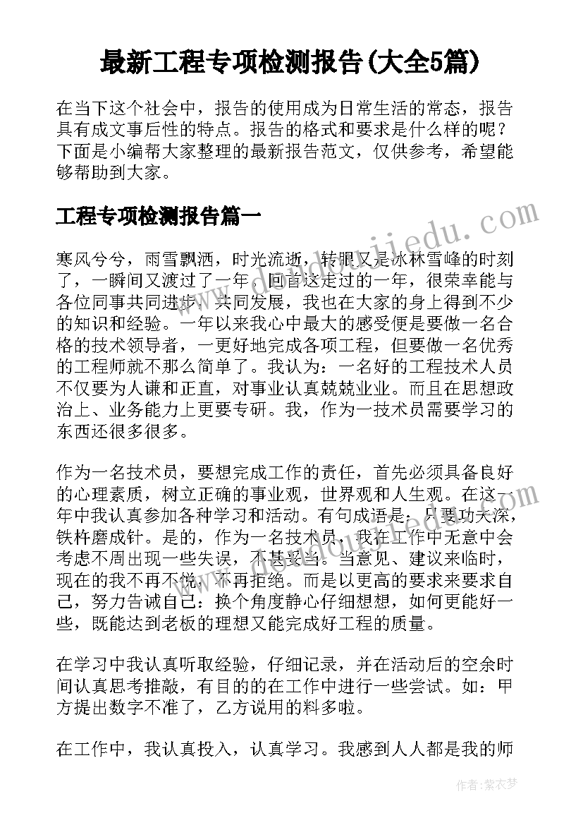 最新工程专项检测报告(大全5篇)