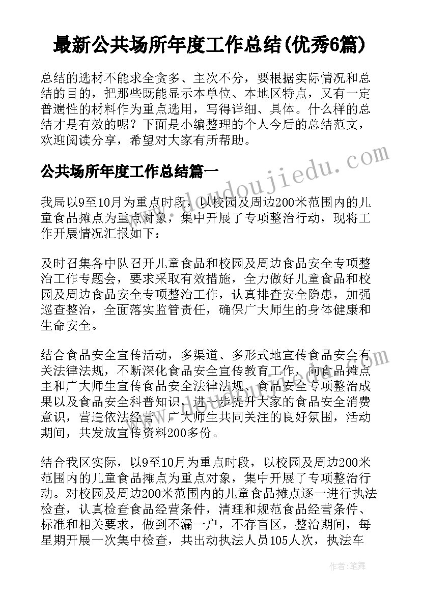 最新公共场所年度工作总结(优秀6篇)