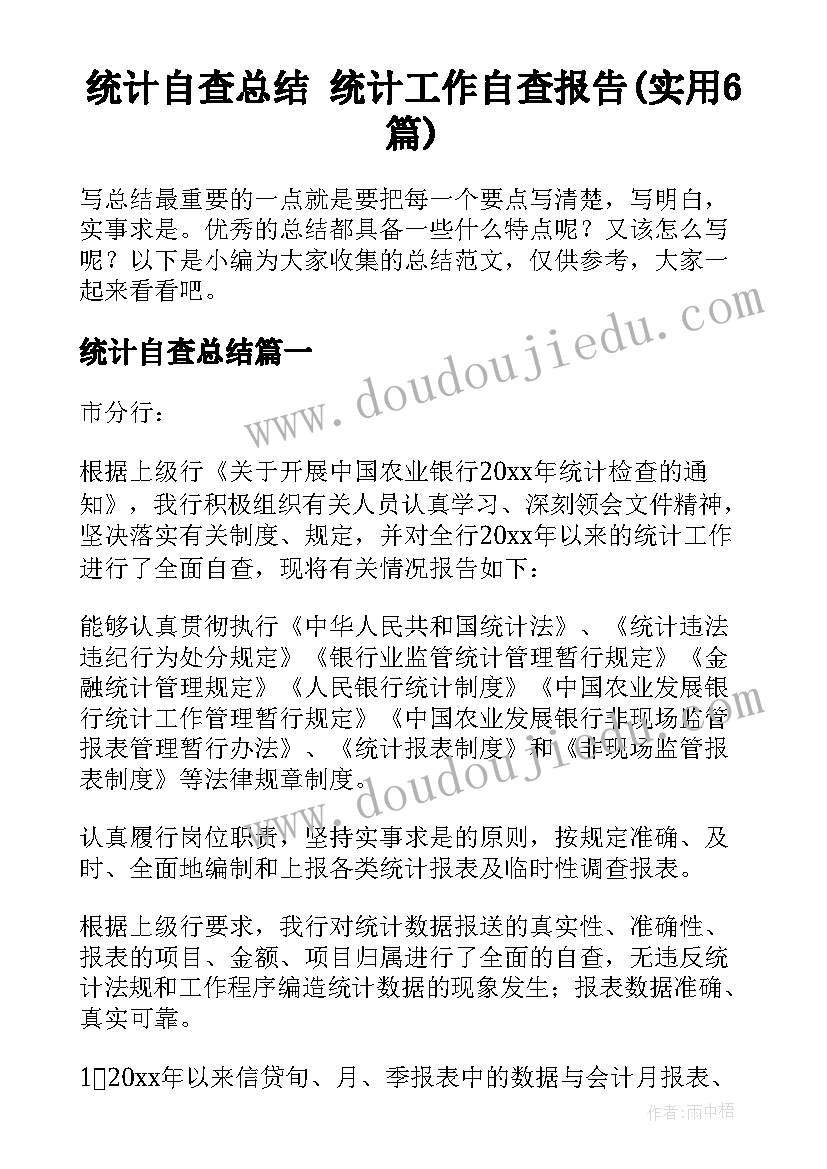 统计自查总结 统计工作自查报告(实用6篇)