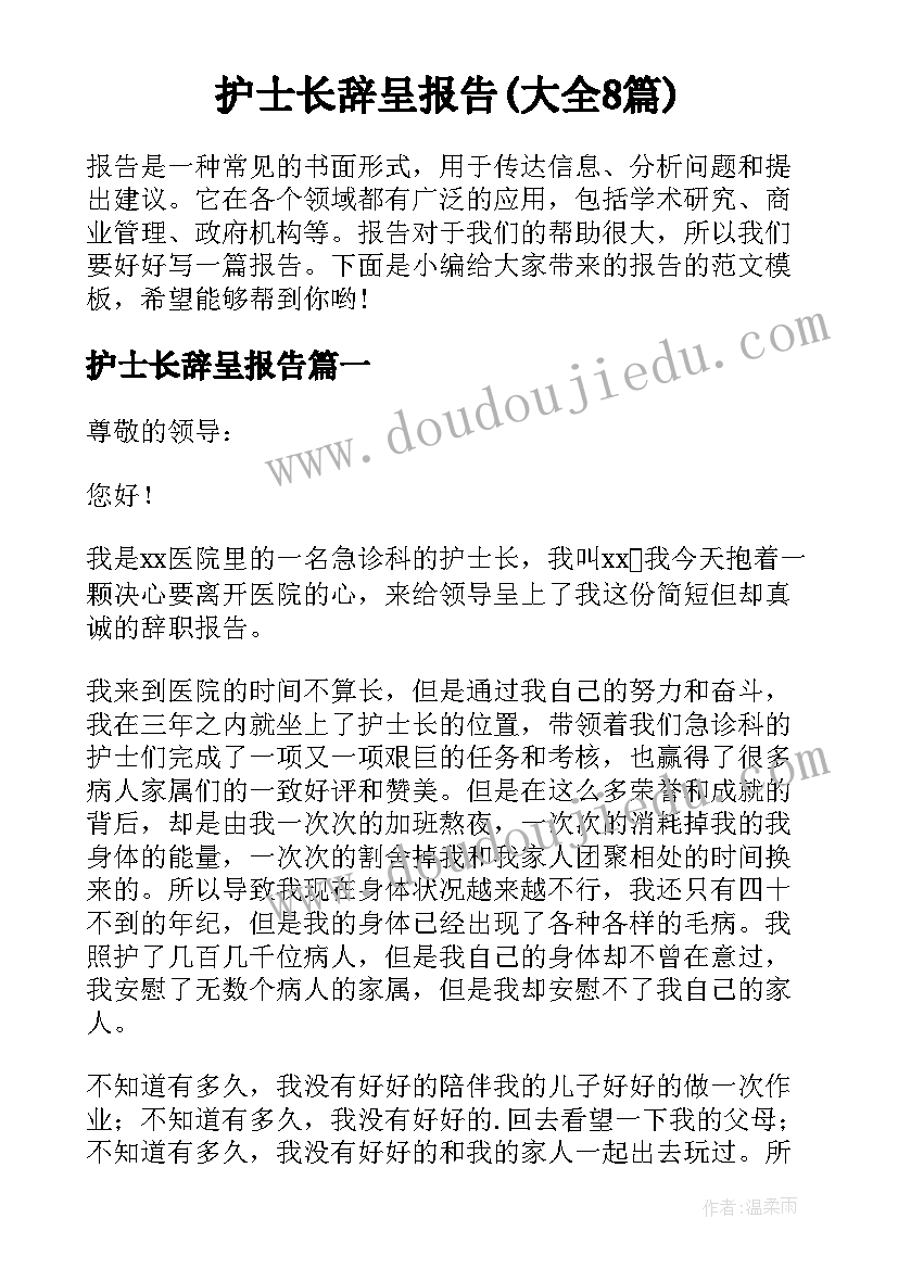 护士长辞呈报告(大全8篇)