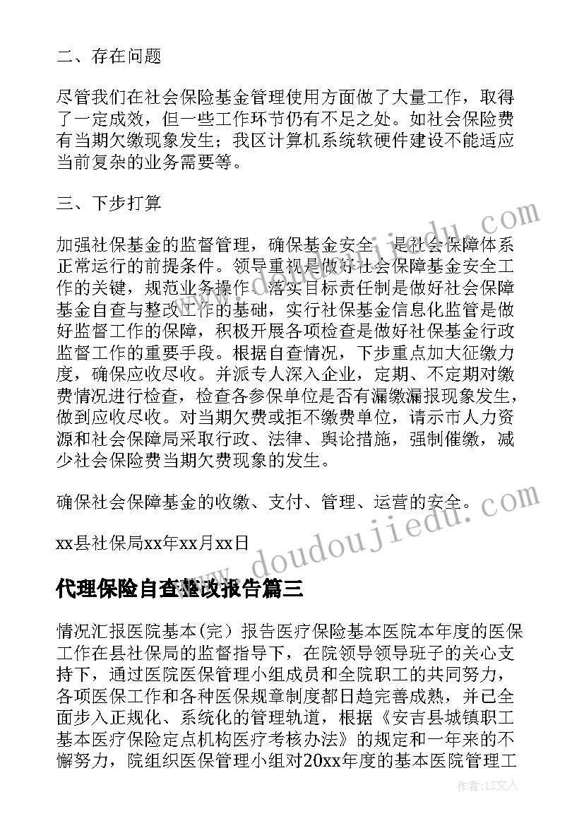 2023年代理保险自查整改报告 保险行业自查报告(模板6篇)