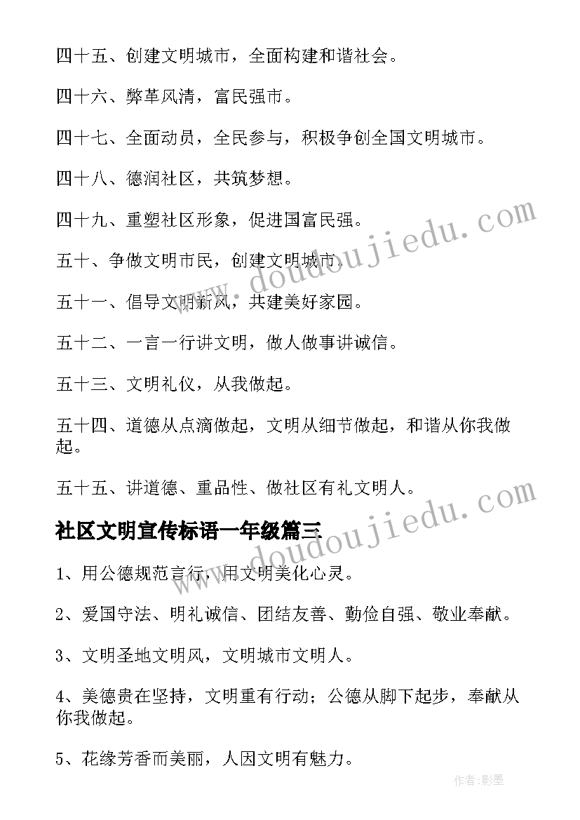 2023年社区文明宣传标语一年级(优秀5篇)