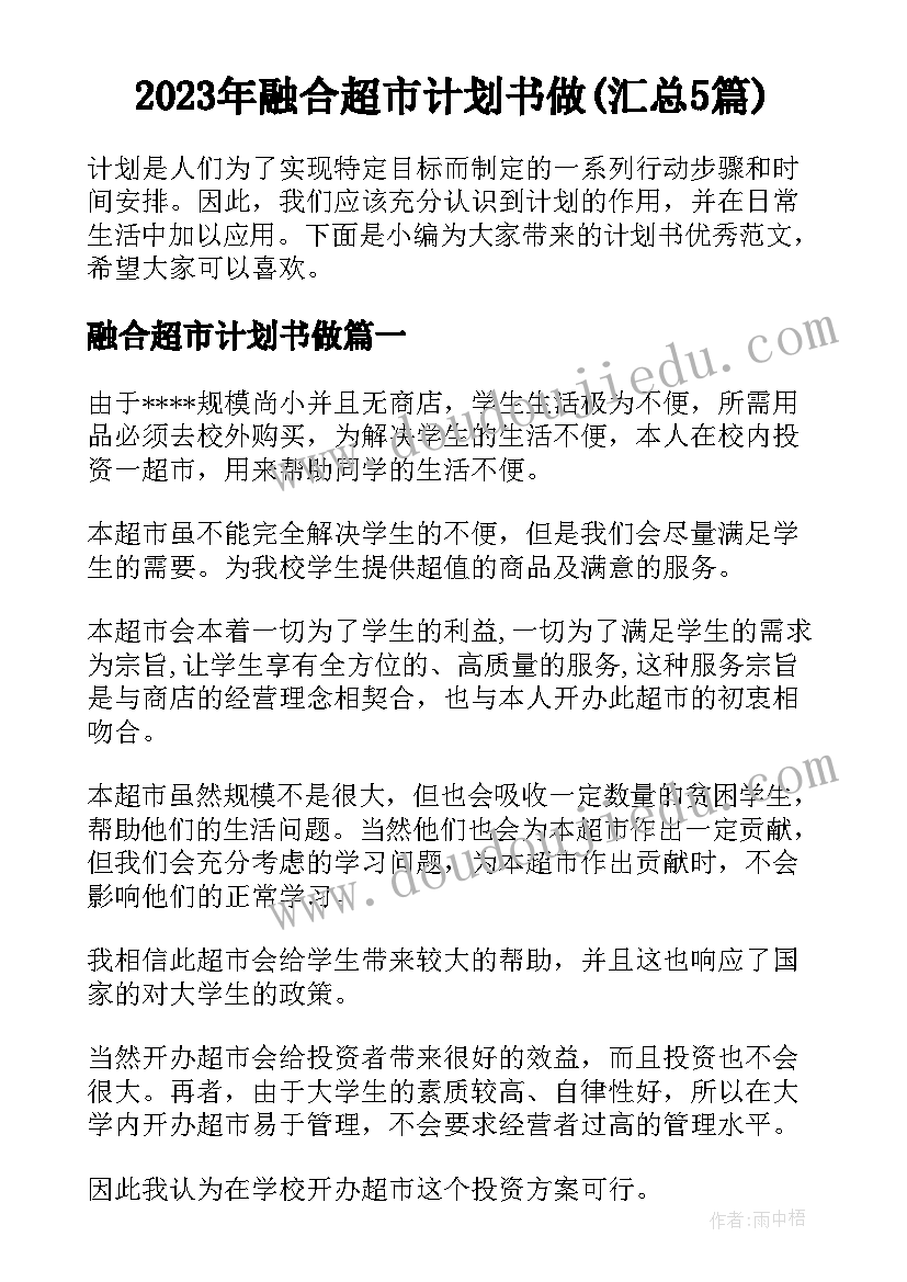 2023年融合超市计划书做(汇总5篇)