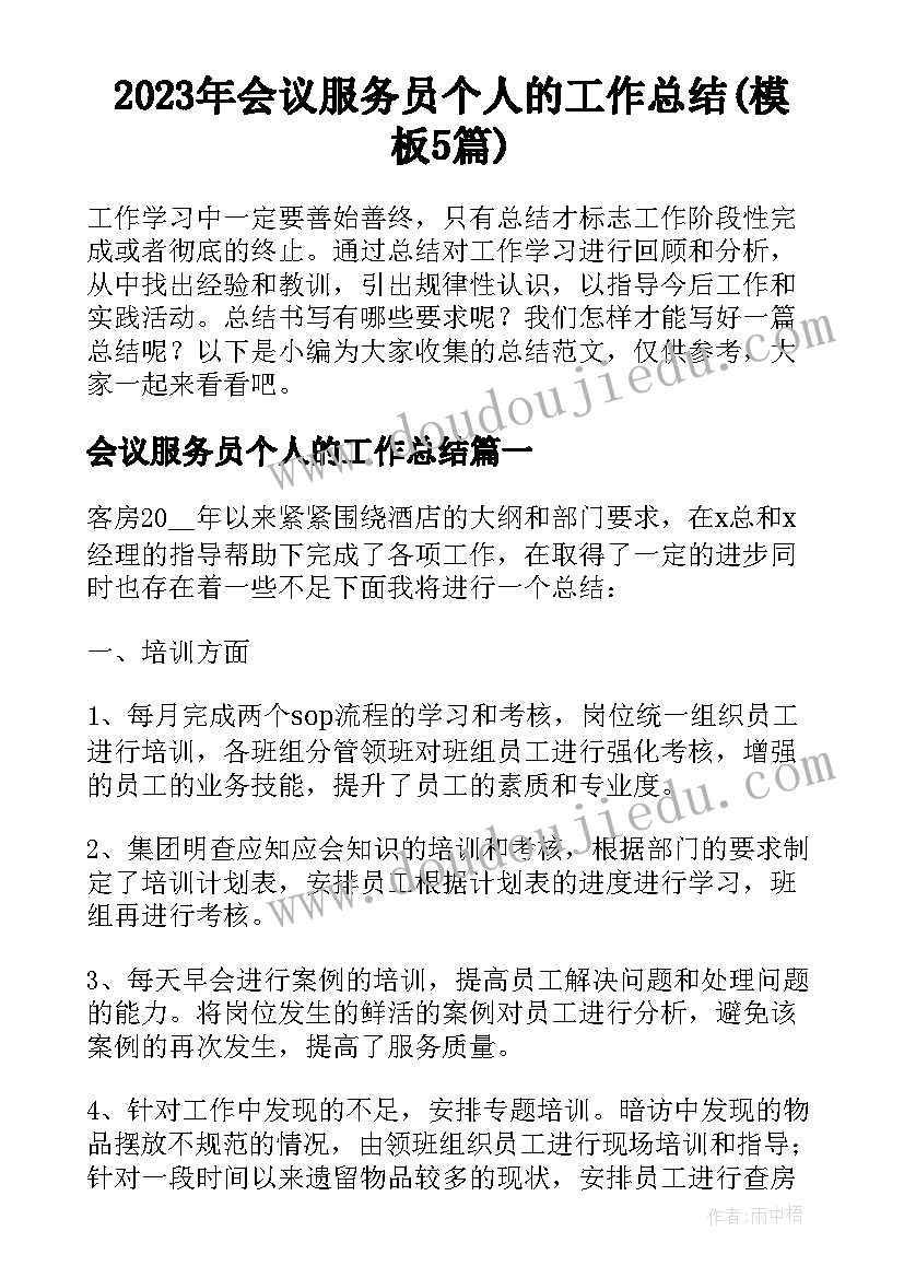 2023年会议服务员个人的工作总结(模板5篇)