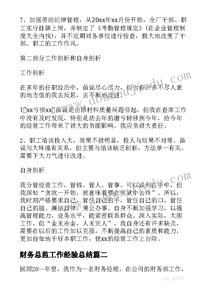 2023年财务总监工作经验总结 财务总监个人工作总结(精选10篇)