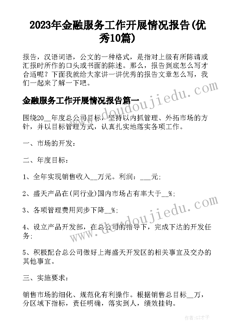 2023年金融服务工作开展情况报告(优秀10篇)