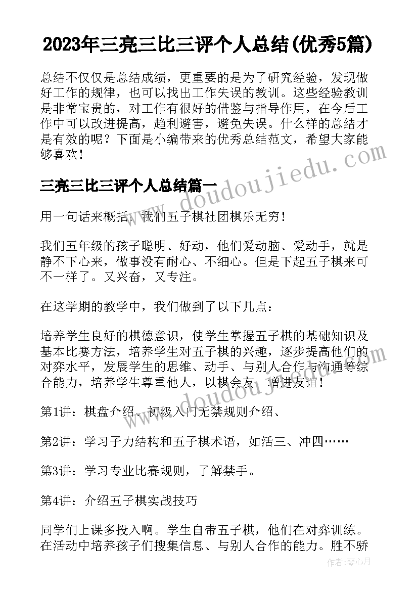 2023年三亮三比三评个人总结(优秀5篇)