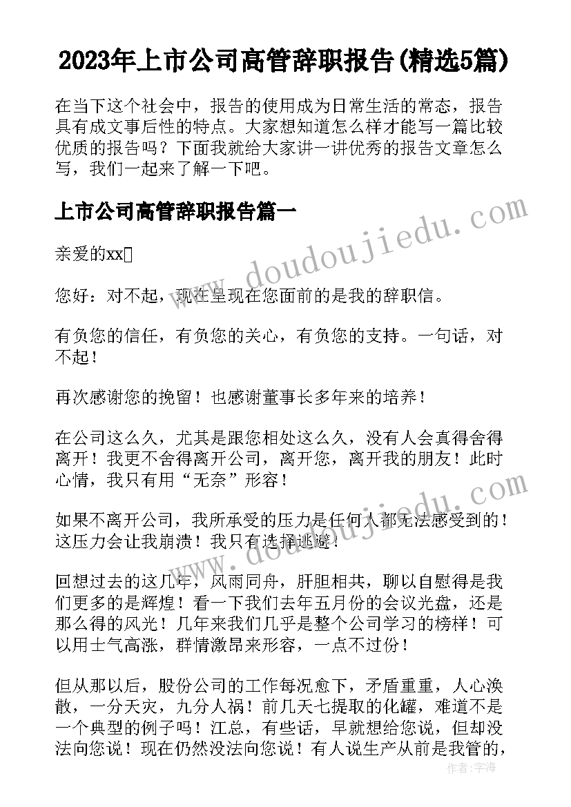 2023年上市公司高管辞职报告(精选5篇)