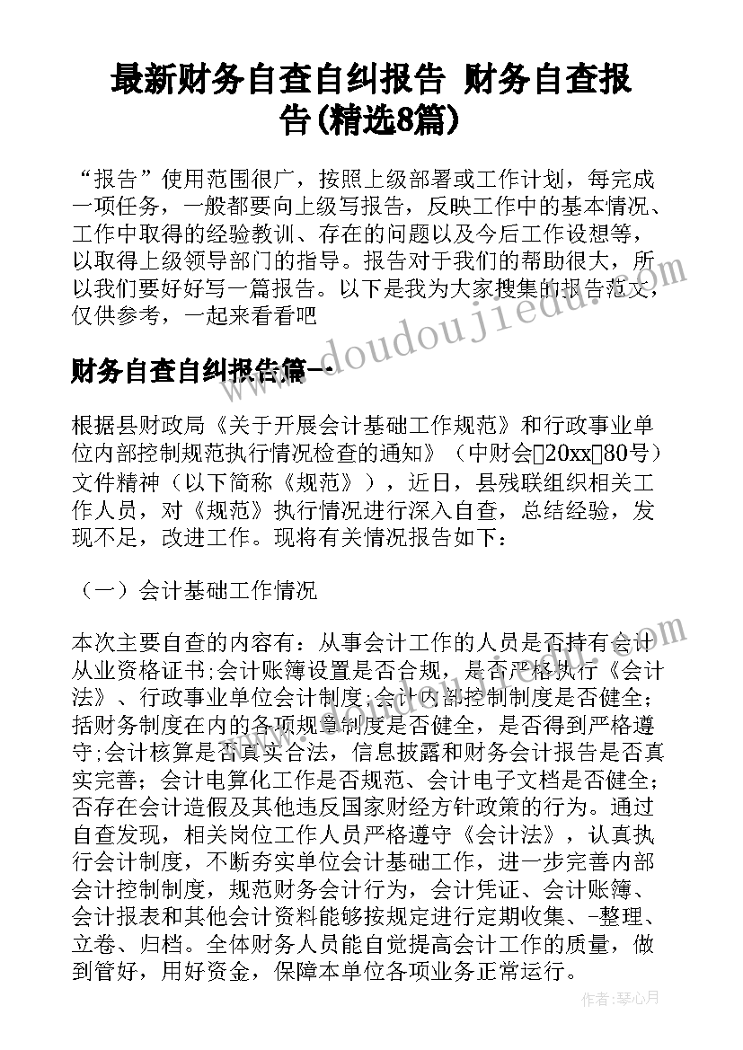 最新财务自查自纠报告 财务自查报告(精选8篇)