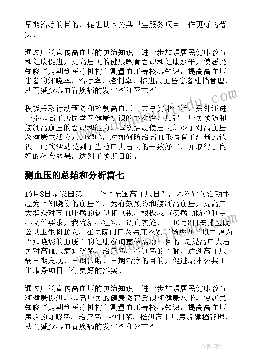 2023年测血压的总结和分析(优秀9篇)